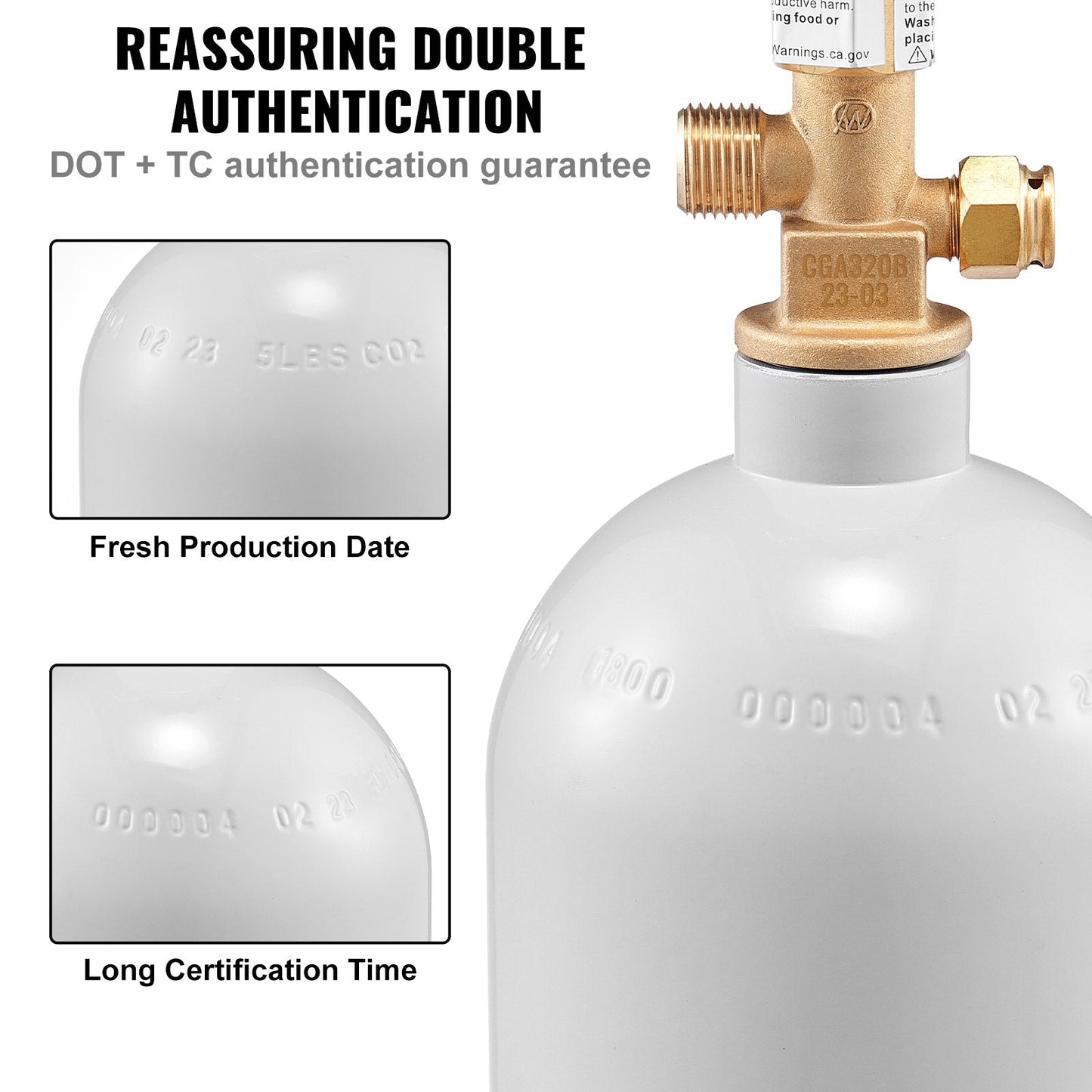 Aluminum CO2 Cylinder, 2.3 kg Capacity, with CGA320 Valve and Gray Coating