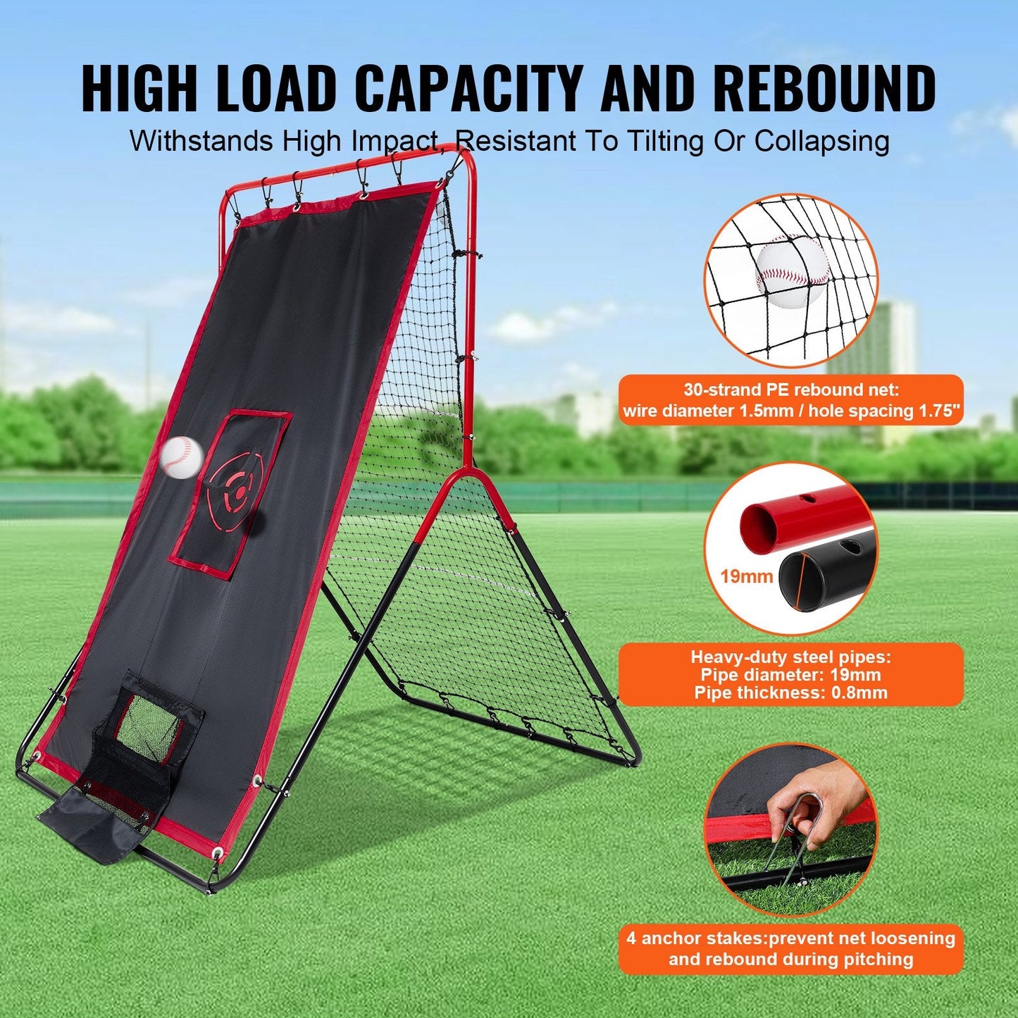 Dual-Sided Baseball & Softball Rebounder Net, 1.1x1.4m, Steel Frame, Portable