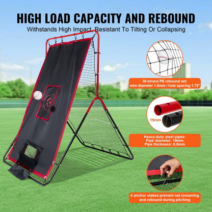 Dual-Sided Baseball & Softball Rebounder Net, 1.1x1.4m, Steel Frame, Portable