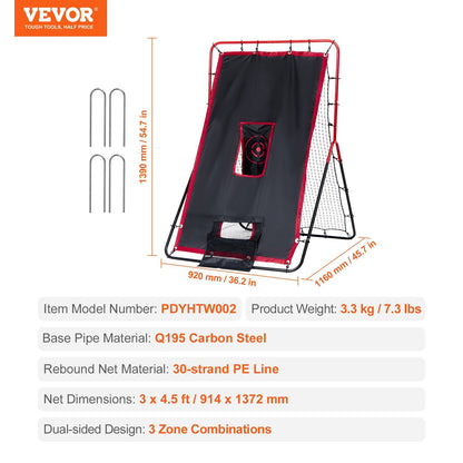 Dual-Sided Baseball & Softball Rebounder Net, 1.1x1.4m, Steel Frame, Portable