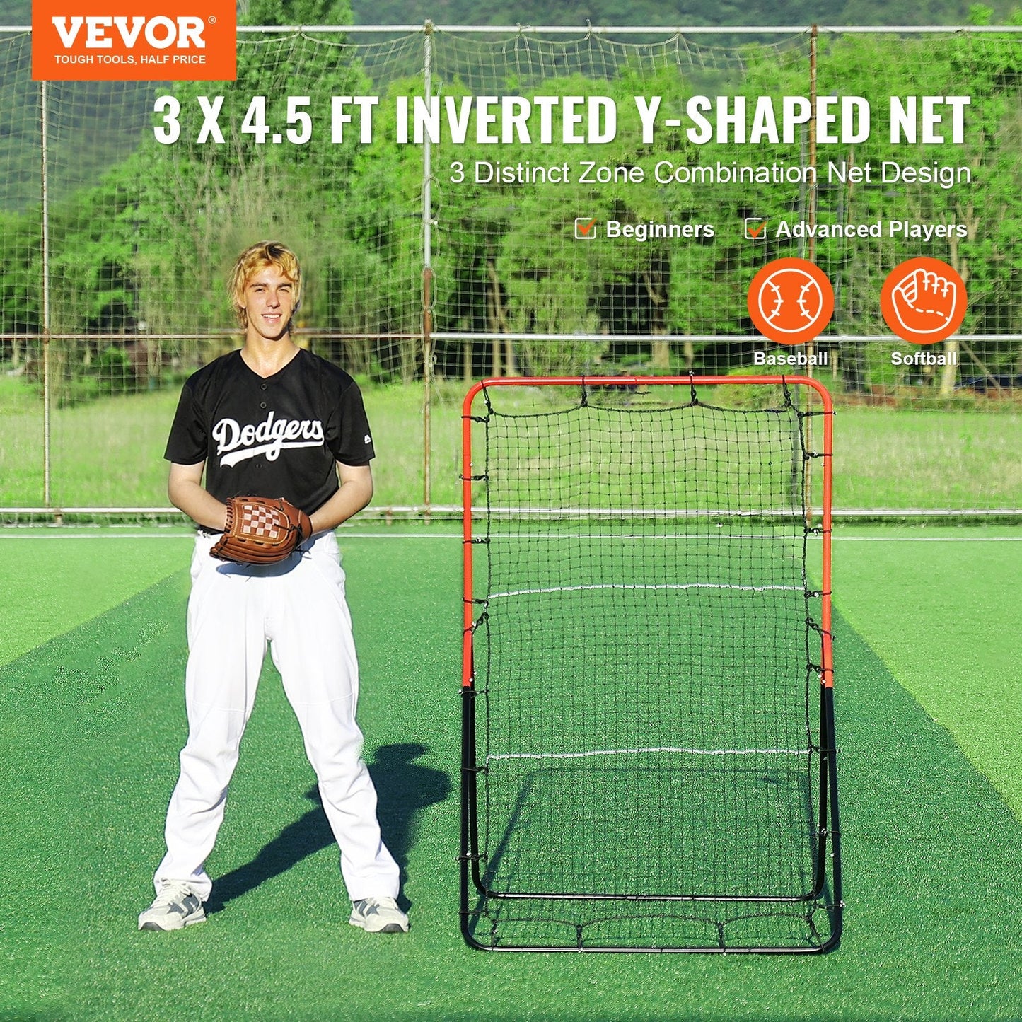 Adjustable Baseball & Softball Rebounder Net, 3-Way Trainer (0.9 x 1.4 m)