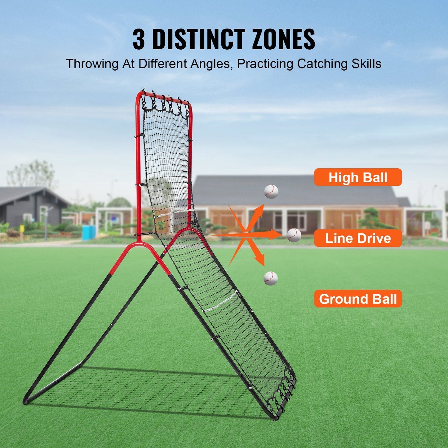 Adjustable Baseball & Softball Rebounder Net, 3-Way Trainer (0.9 x 1.4 m)