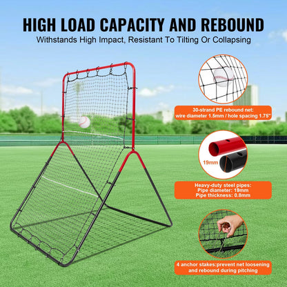 Adjustable Baseball & Softball Rebounder Net, 3-Way Trainer (0.9 x 1.4 m)