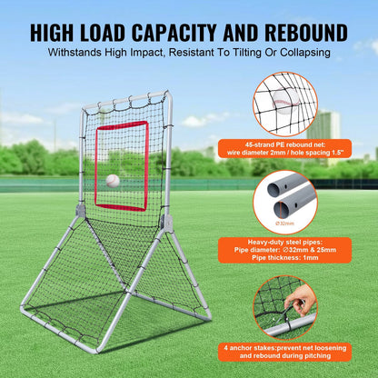 Adjustable Baseball & Softball Rebounder Net, 1.07 x 1.83 m, Steel Frame