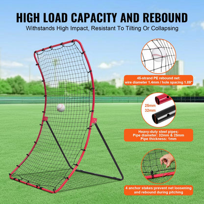 Adjustable Baseball & Softball Rebounder Net - 1.2 x 1.7 m Steel Frame
