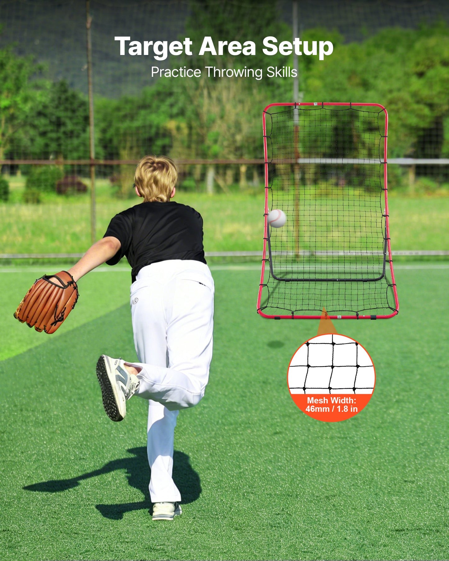 Baseball Softball Rebounder Net 1080 x 1740 mm Pitch Back Trainer, 5 Adjustable Angles, Heavy-duty Steel Frame, All Angle Bounce Back Net for Pitching & Fielding Training Aid, Return Practice