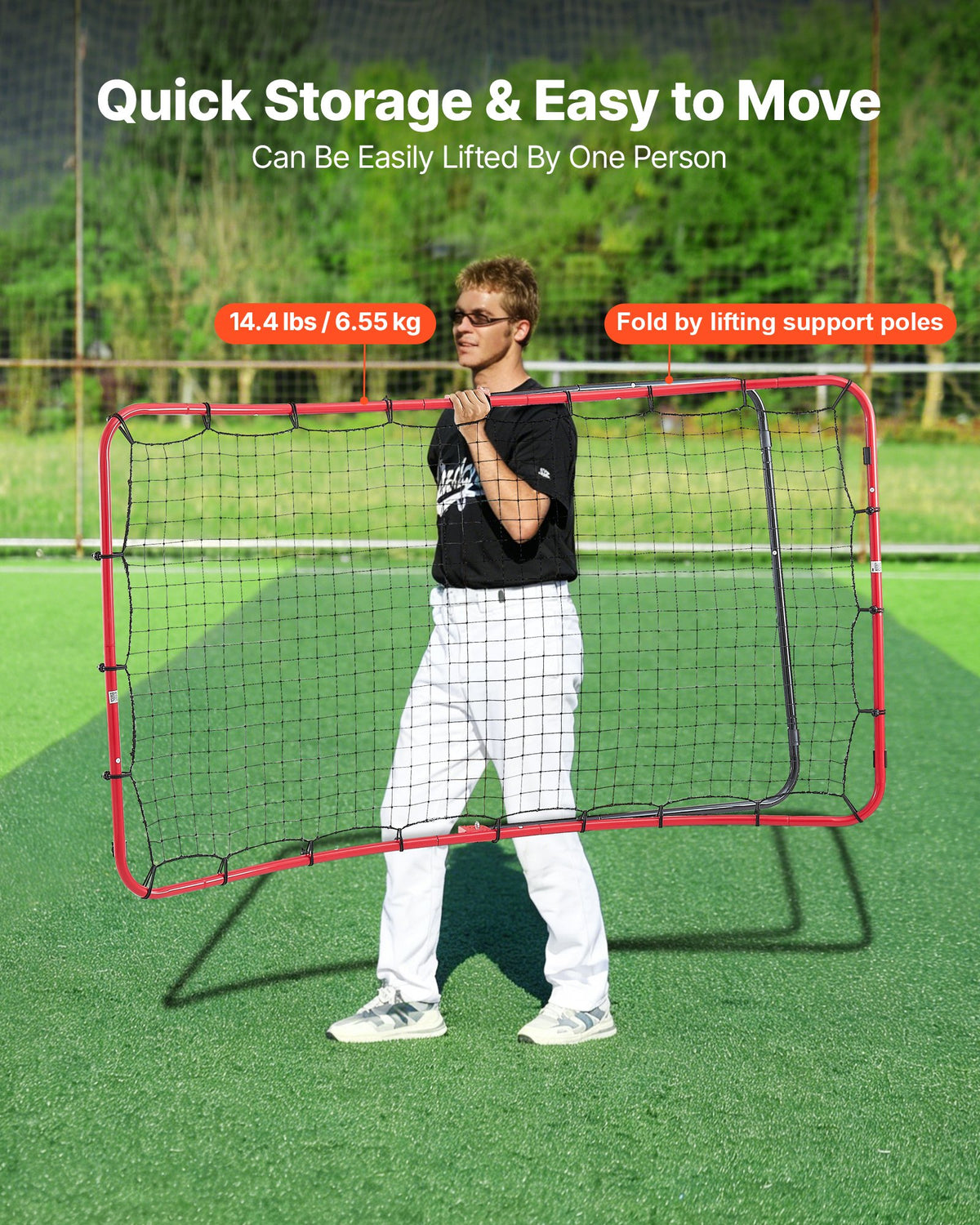 Baseball Softball Rebounder Net 1080 x 1740 mm Pitch Back Trainer, 5 Adjustable Angles, Heavy-duty Steel Frame, All Angle Bounce Back Net for Pitching & Fielding Training Aid, Return Practice