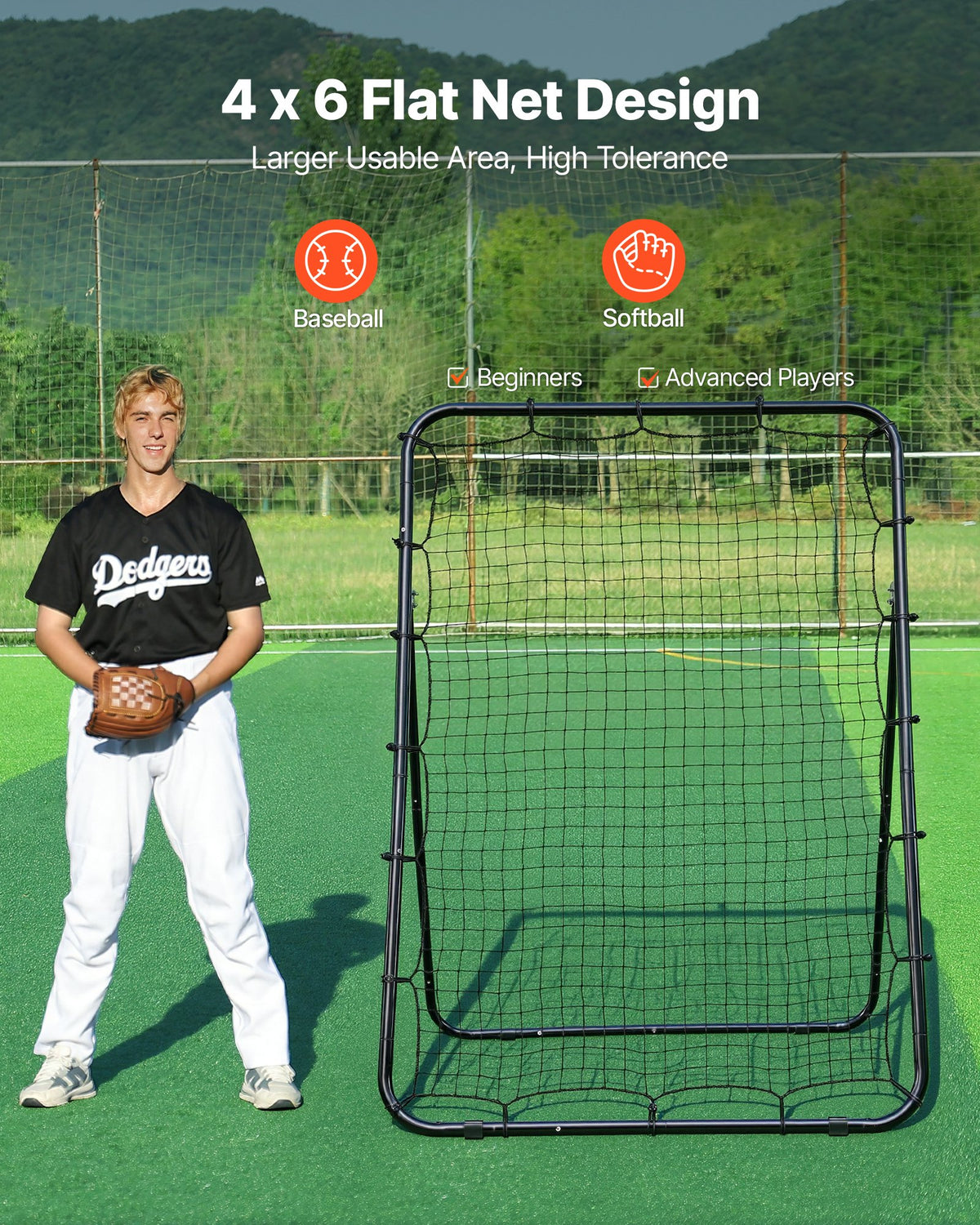 Baseball Softball Rebounder Net 1210 x 1730 mm Pitch Back Trainer, 5 Adjustable Angles with Strike Zone Target, Steel Frame, Bounce Back Net for Pitching & Fielding Training, Return Practice