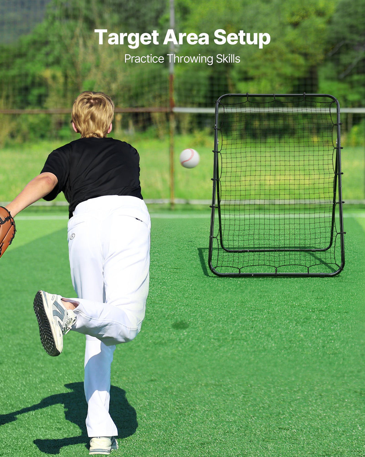Baseball Softball Rebounder Net 1210 x 1730 mm Pitch Back Trainer, 5 Adjustable Angles with Strike Zone Target, Steel Frame, Bounce Back Net for Pitching & Fielding Training, Return Practice