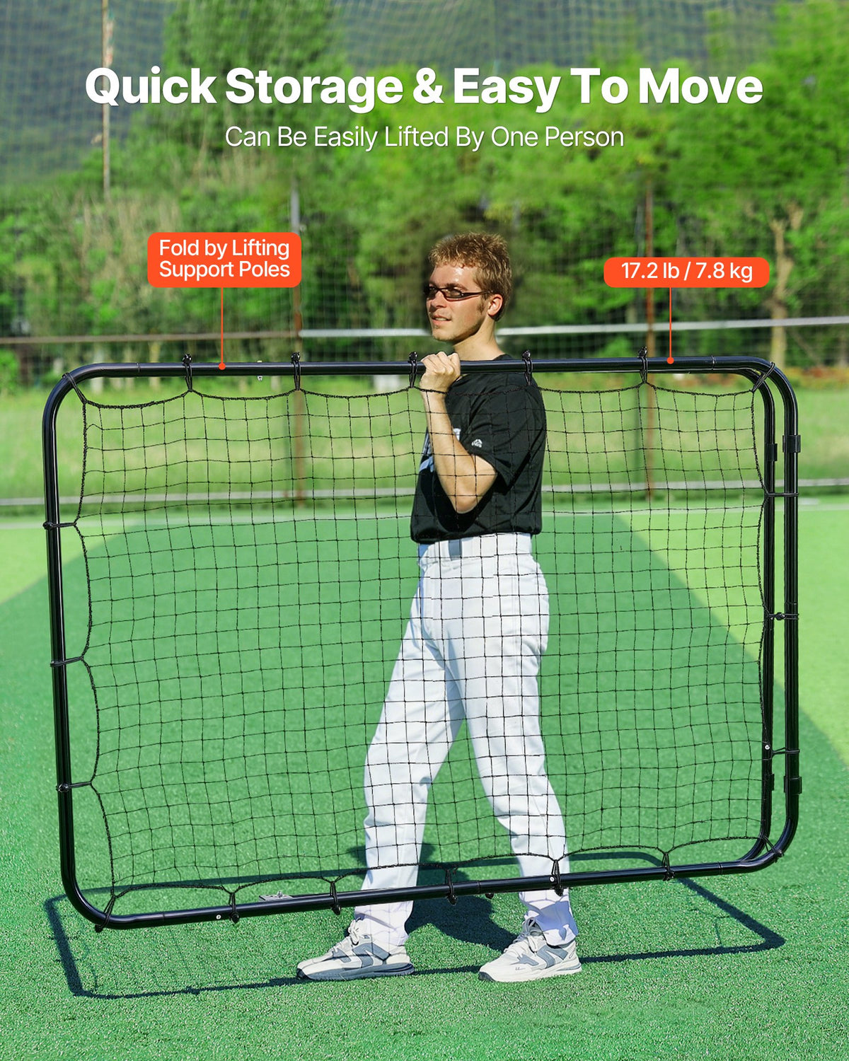 Baseball Softball Rebounder Net 1210 x 1730 mm Pitch Back Trainer, 5 Adjustable Angles with Strike Zone Target, Steel Frame, Bounce Back Net for Pitching & Fielding Training, Return Practice
