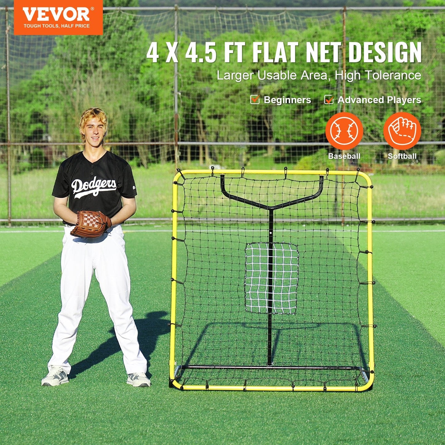 Adjustable Baseball & Softball Rebounder Net, 1.2x1.4m, Steel Frame, Portable