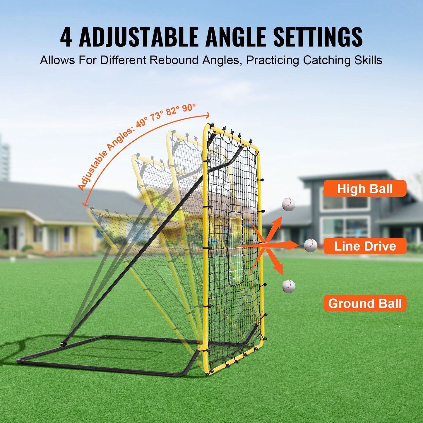 Adjustable Baseball & Softball Rebounder Net, 1.2x1.4m, Steel Frame, Portable
