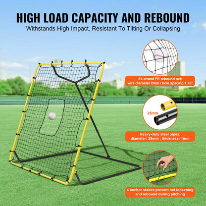 Adjustable Baseball & Softball Rebounder Net, 1.2x1.4m, Steel Frame, Portable