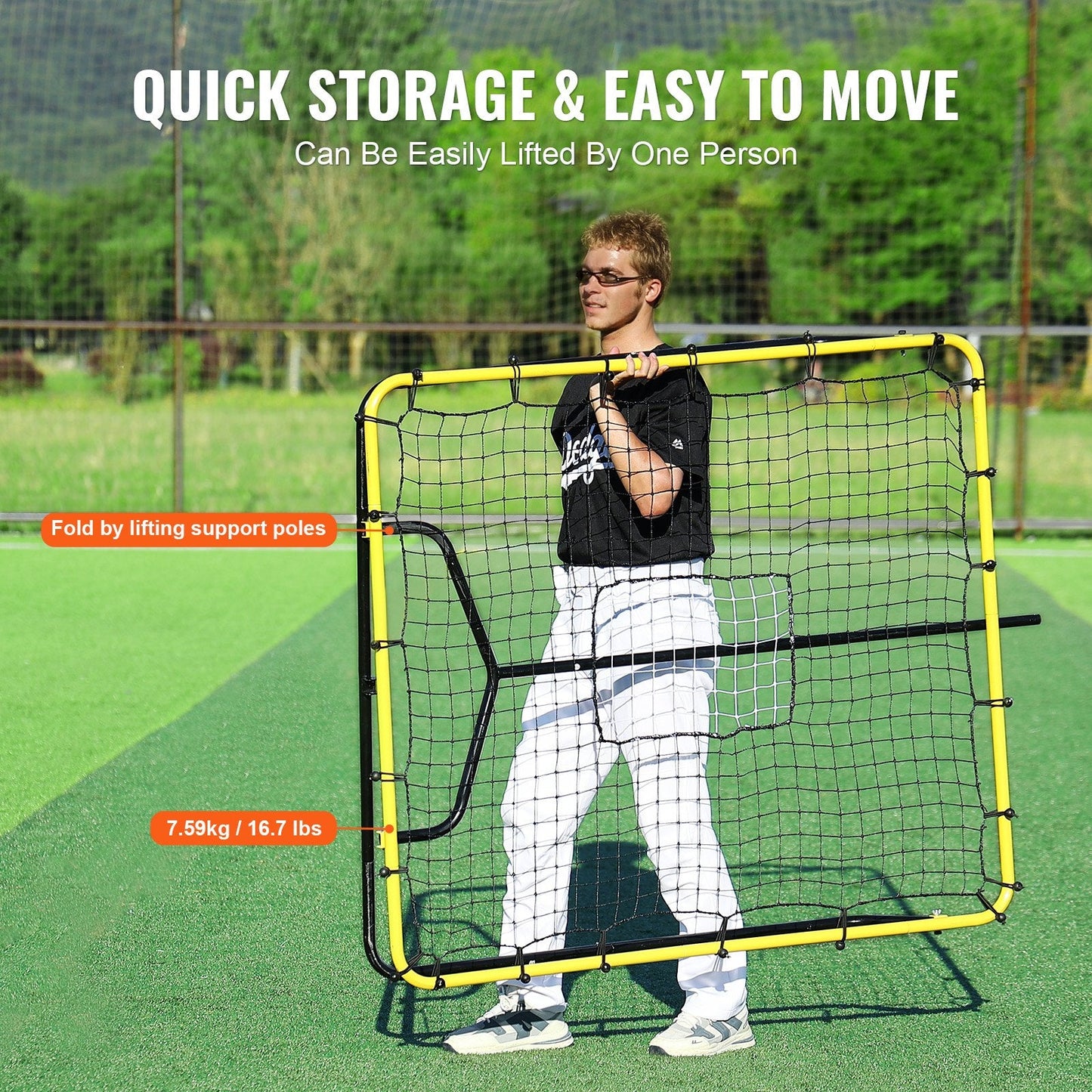 Adjustable Baseball & Softball Rebounder Net, 1.2x1.4m, Steel Frame, Portable