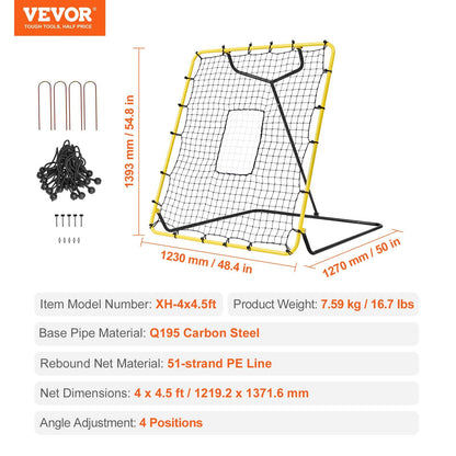 Adjustable Baseball & Softball Rebounder Net, 1.2x1.4m, Steel Frame, Portable
