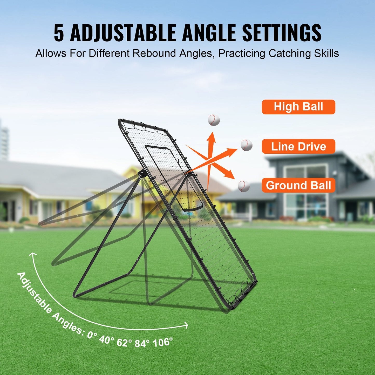 Adjustable Baseball & Softball Rebounder Net, 1.2 x 1.8 Meter, 7.14 kg Steel Frame
