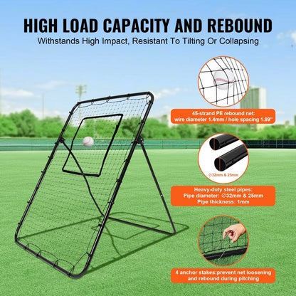 Adjustable Baseball & Softball Rebounder Net, 1.2 x 1.8 Meter, 7.14 kg Steel Frame