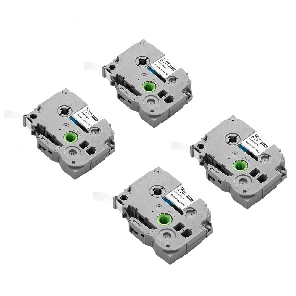 Label Maker Tape 4 Pack 12 mm Black on White Label Maker Refills TZe-231