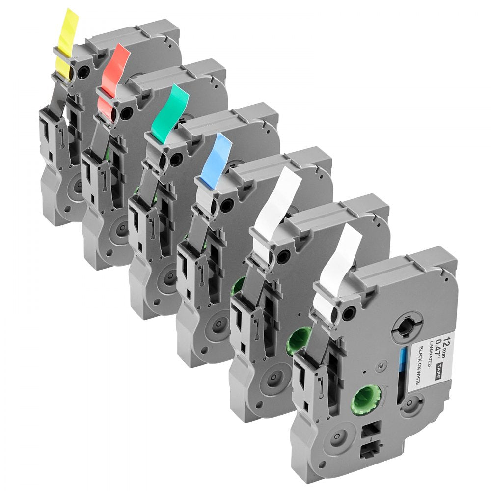Label Maker Tape 6 Pack 12 mm Colored Label Maker Refills TZe-131 TZe-231