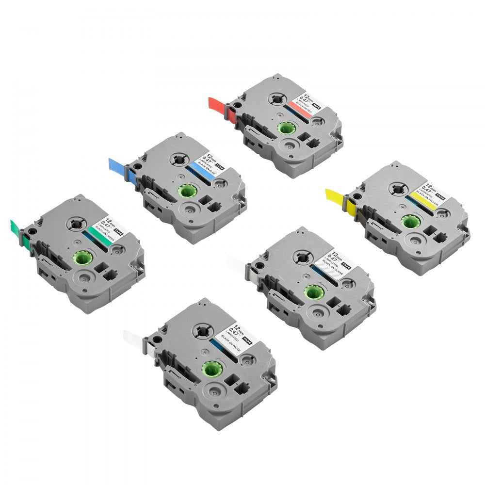 Label Maker Tape 6 Pack 12 mm Colored Label Maker Refills TZe-131 TZe-231