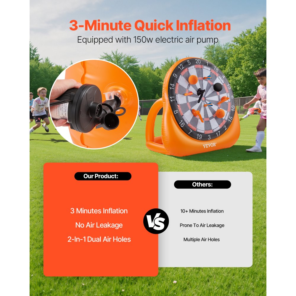 VEVOR Inflatable Soccer Dart Board over 2 m with 4 Kick Ball 6 Darts 6 Axe Pump