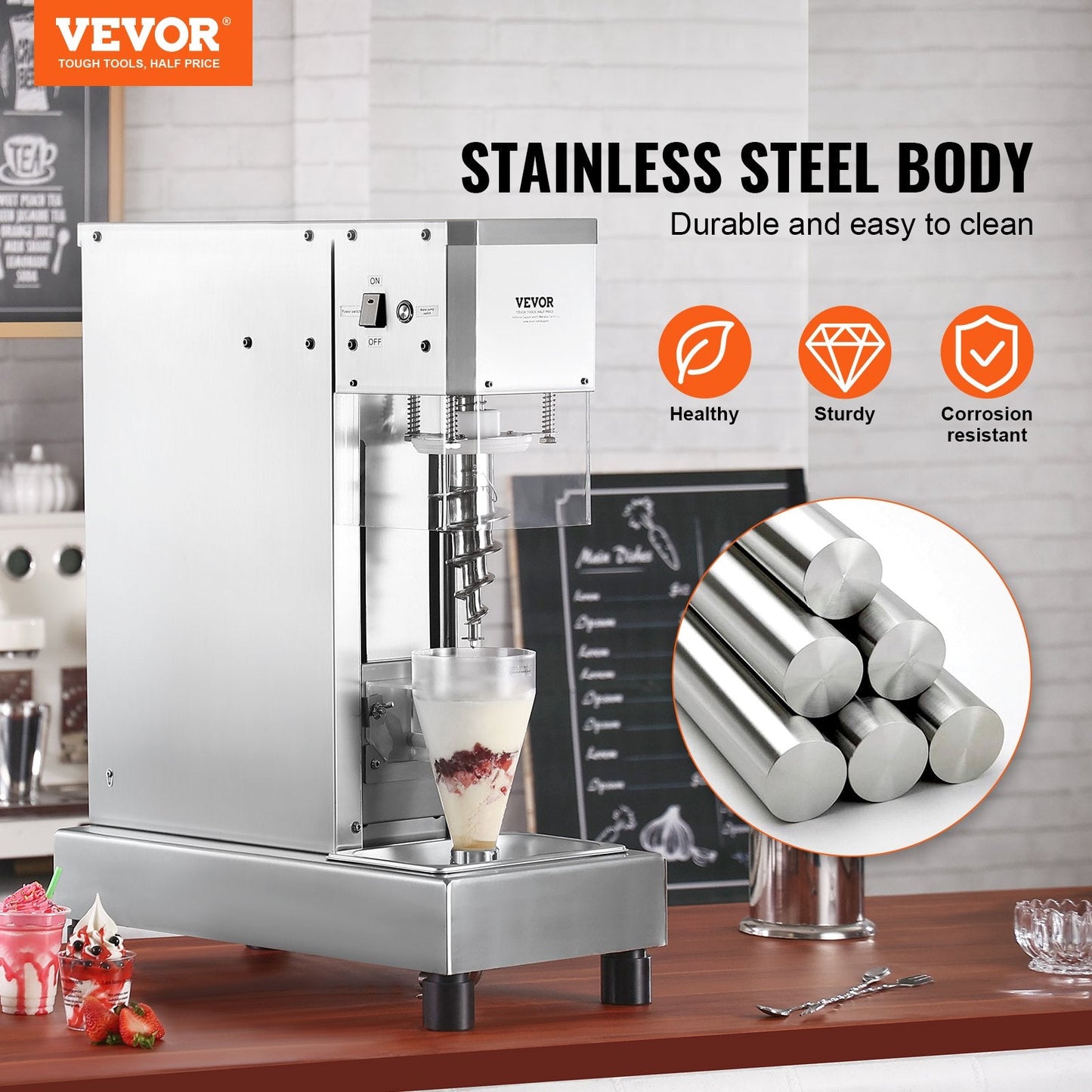 750W Stainless Steel Ice Cream Mixer, High-Speed, Portable, Easy to Clean