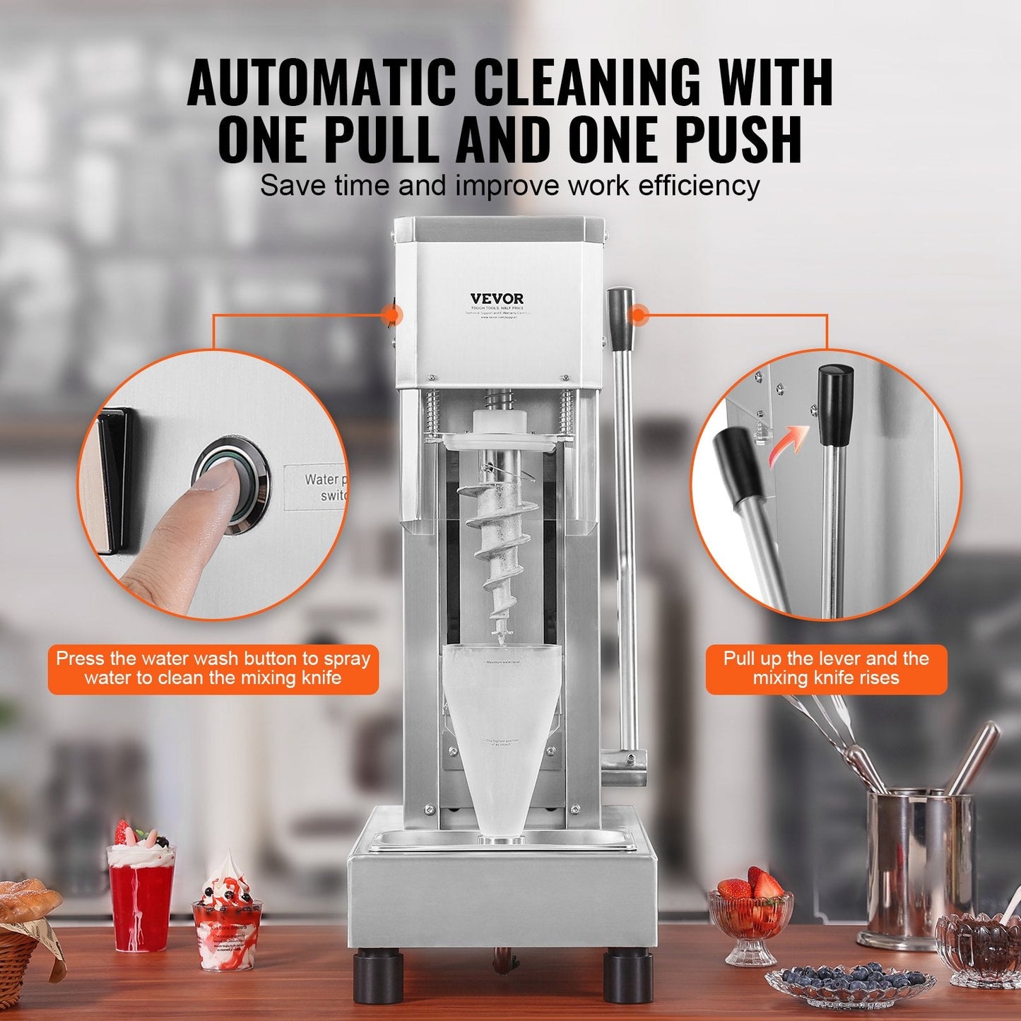 750W Stainless Steel Ice Cream Mixer, High-Speed, Portable, Easy to Clean