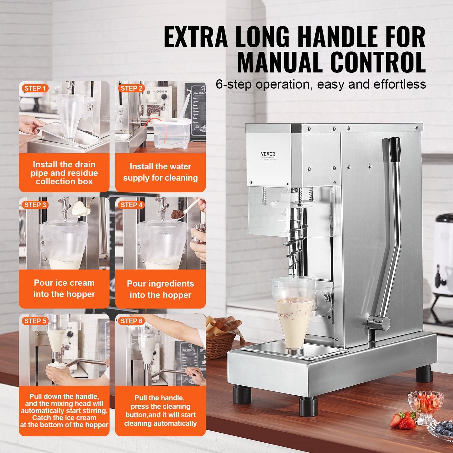 750W Stainless Steel Ice Cream Mixer, High-Speed, Portable, Easy to Clean