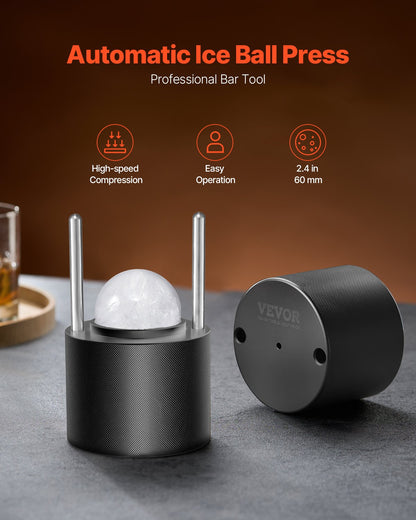 VEVOR Ice Ball Press Kit Ice Ball Maker 2.4"/60mm Clear Sphere Whiskeys Scot