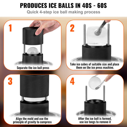 VEVOR Ice Ball Press, 6cm Ice Ball Maker, Aircraft Al Alloy Ice Ball Press Kit for
