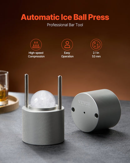 VEVOR Ice Ball Press Ice Ball Maker 2.1"/53mm Ice Press Kit for Whiskey Silver