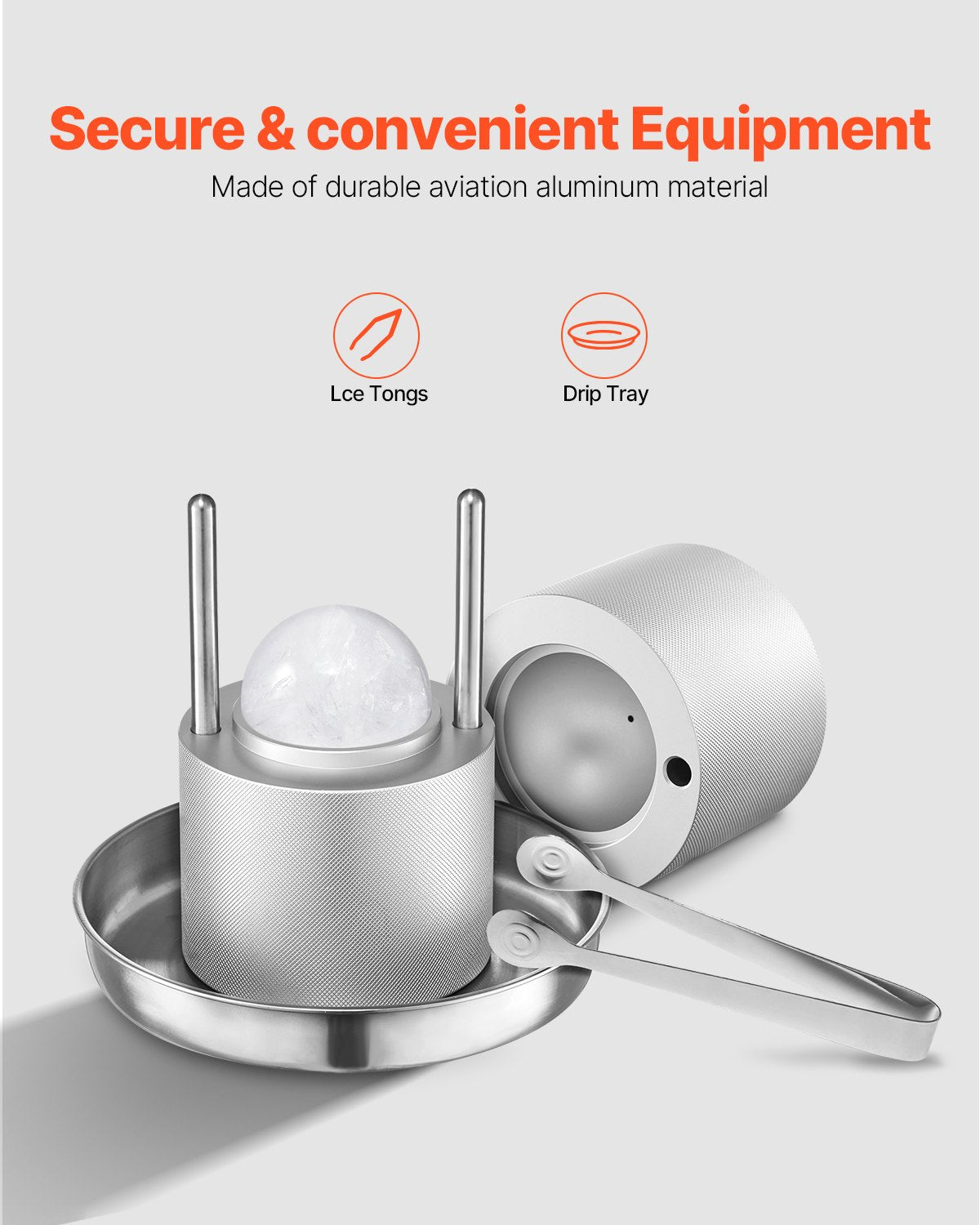 VEVOR Ice Ball Press Ice Ball Maker 2.1"/53mm Ice Press Kit for Whiskey Silver
