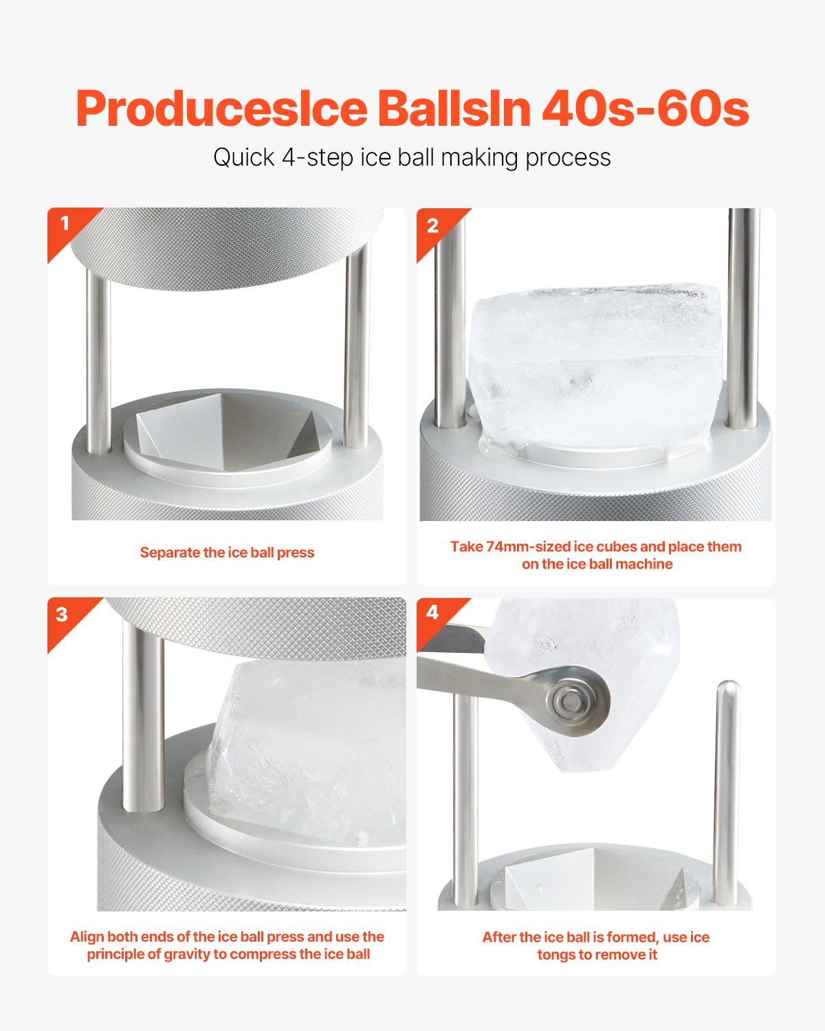VEVOR Ice Diamond Press Ice Ball Maker 2.4" Diamond Ice Press Kit for Whiskey