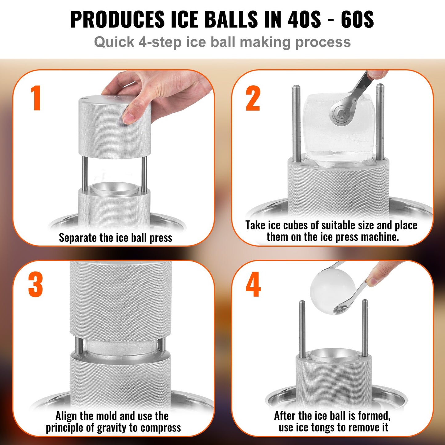 VEVOR Ice Ball Press Kit, Aircraft Al Alloy Ice Press with Ice Block Mold, Large