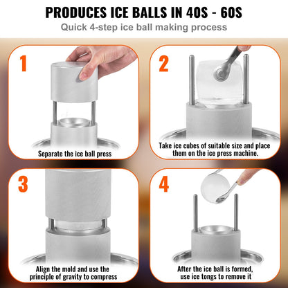 Aircraft Aluminum Ice Ball Press Kit with Mold, Mat, Tong, Tray, & Glass, 60mm Sphere