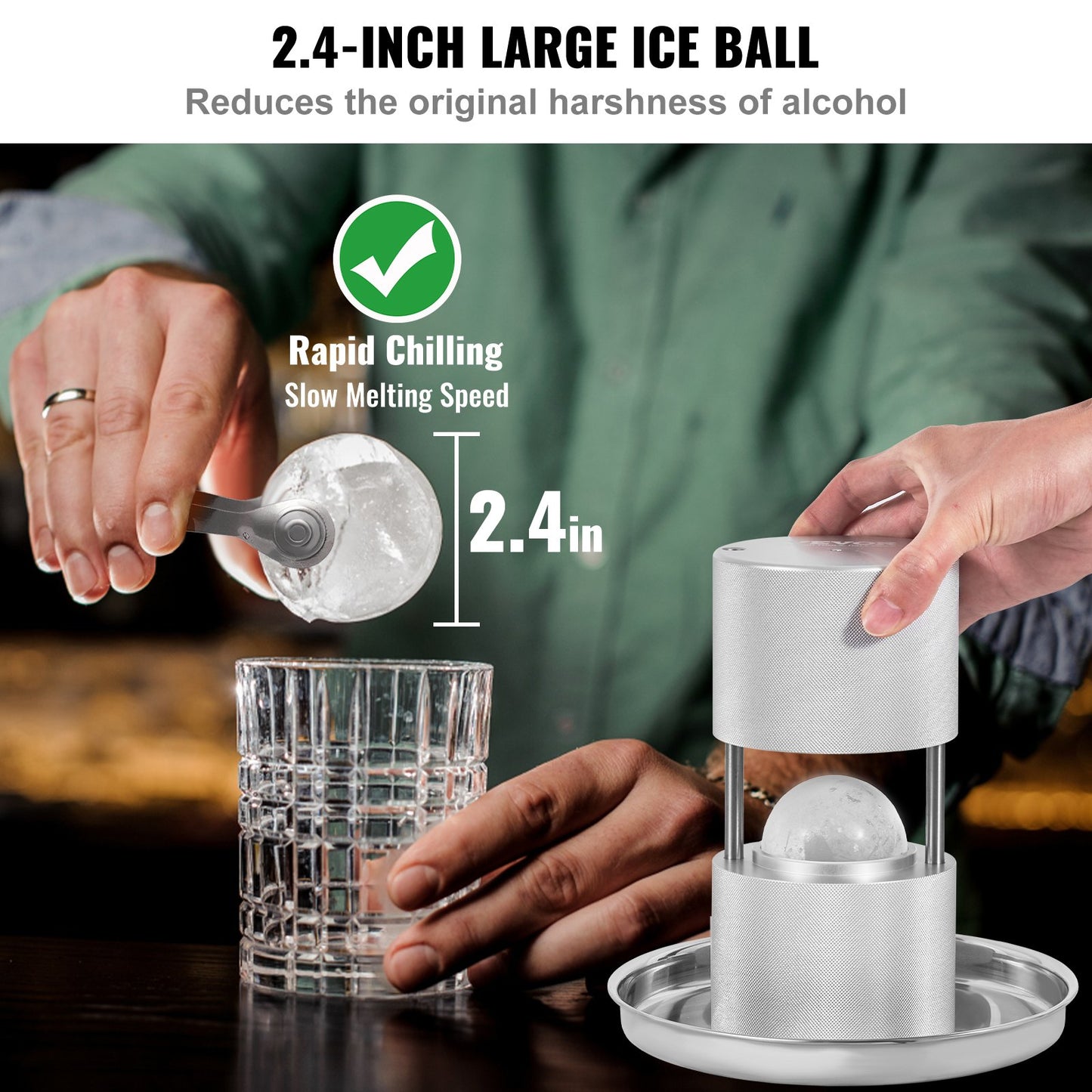 VEVOR Ice Ball Press Kit, Aircraft Al Alloy Ice Press with Ice Block Mold, Large