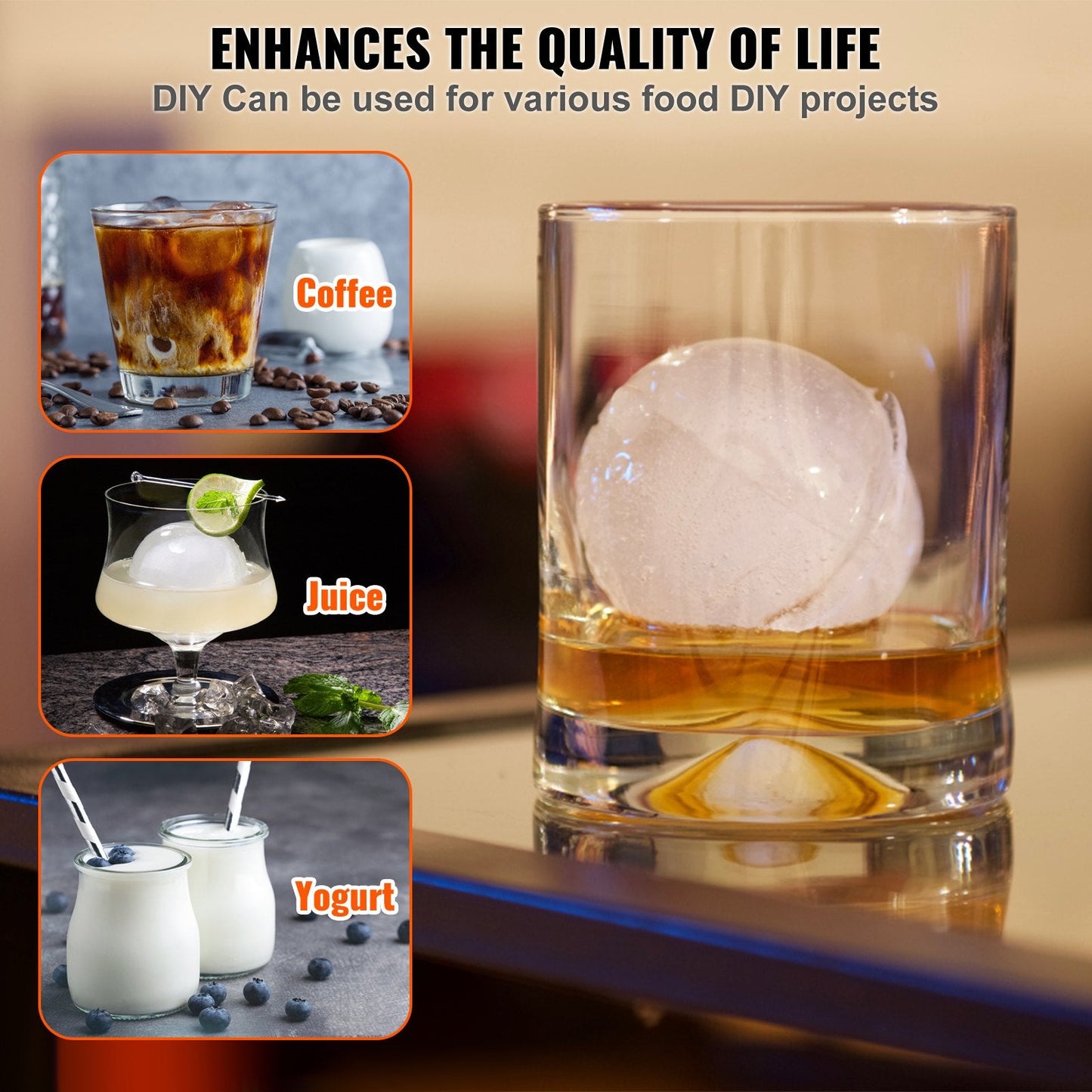 Aircraft Aluminum Ice Ball Press Kit with Mold, Mat, Tong, Tray, & Glass, 60mm Sphere