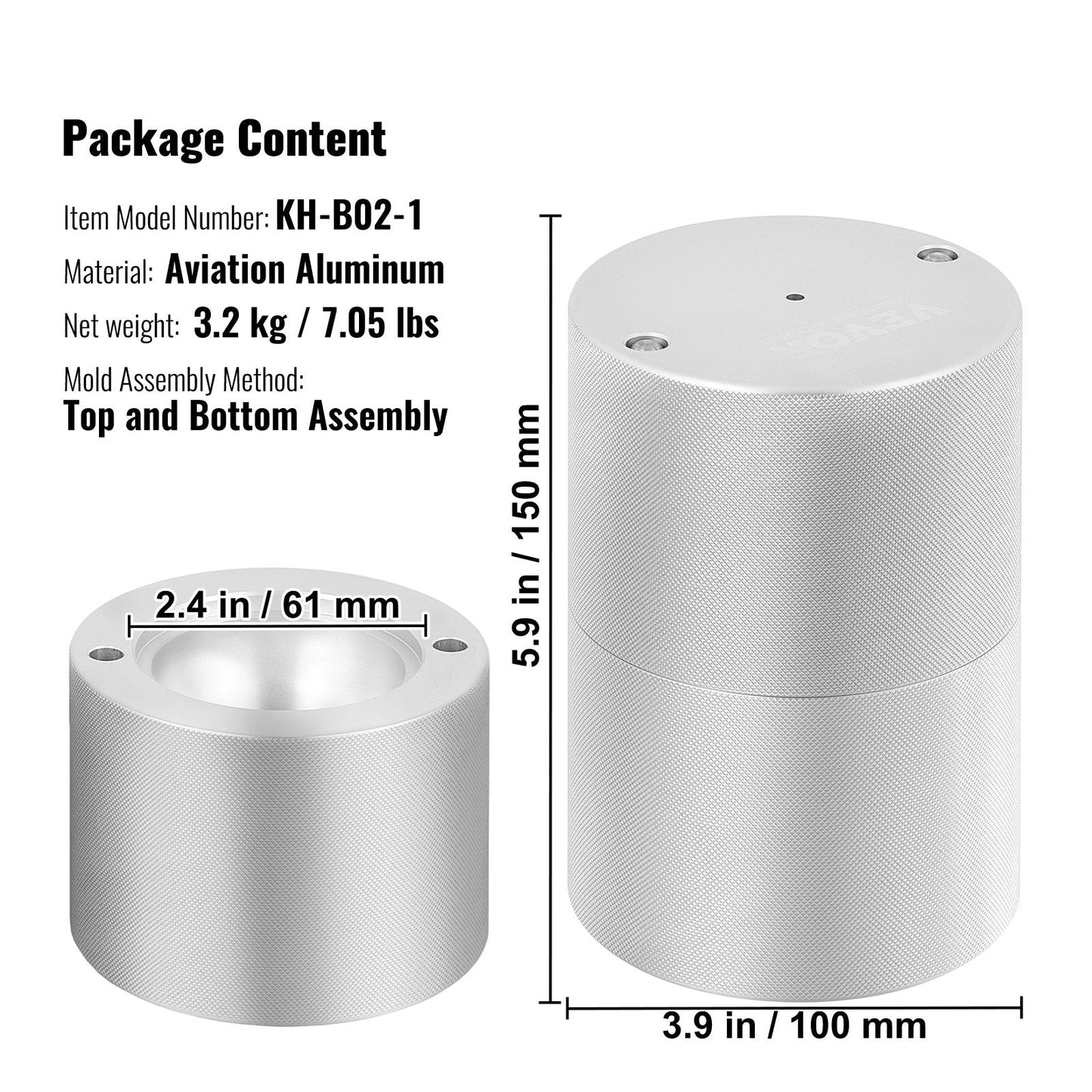 Aircraft Aluminum Ice Ball Press Kit with Mold, Mat, Tong, Tray, & Glass, 60mm Sphere