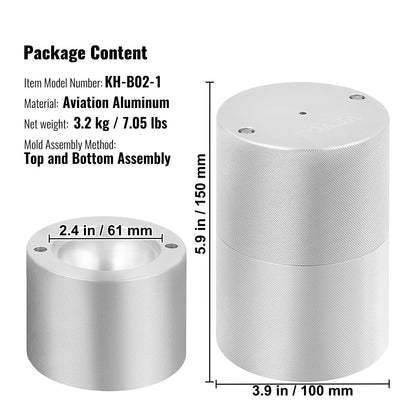 Aircraft Aluminum Ice Ball Press Kit with Mold, Mat, Tong, Tray, & Glass, 60mm Sphere