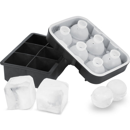 VEVOR Ice Cube Trays (Set of 2), 2-in-1 Combo with Silicone Sphere Ice Ball Maker