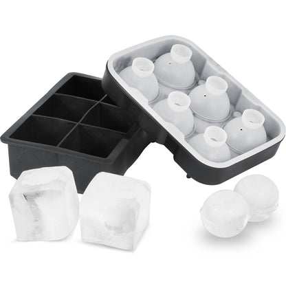 Silicone Ice Trays Set: Sphere & Large Square Molds for Whiskey and Cocktails