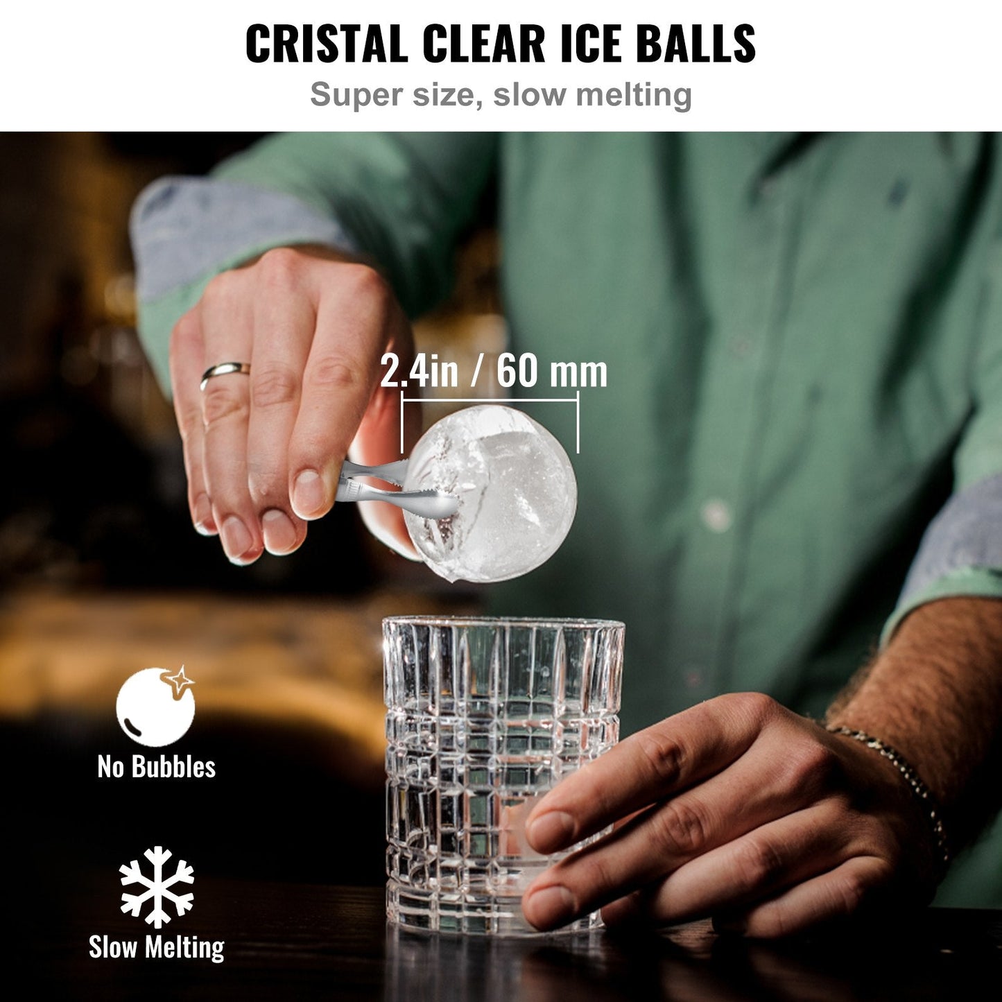 Crystal Clear 6 cm Ice Sphere Maker with Storage Bag and Clamp for Drinks