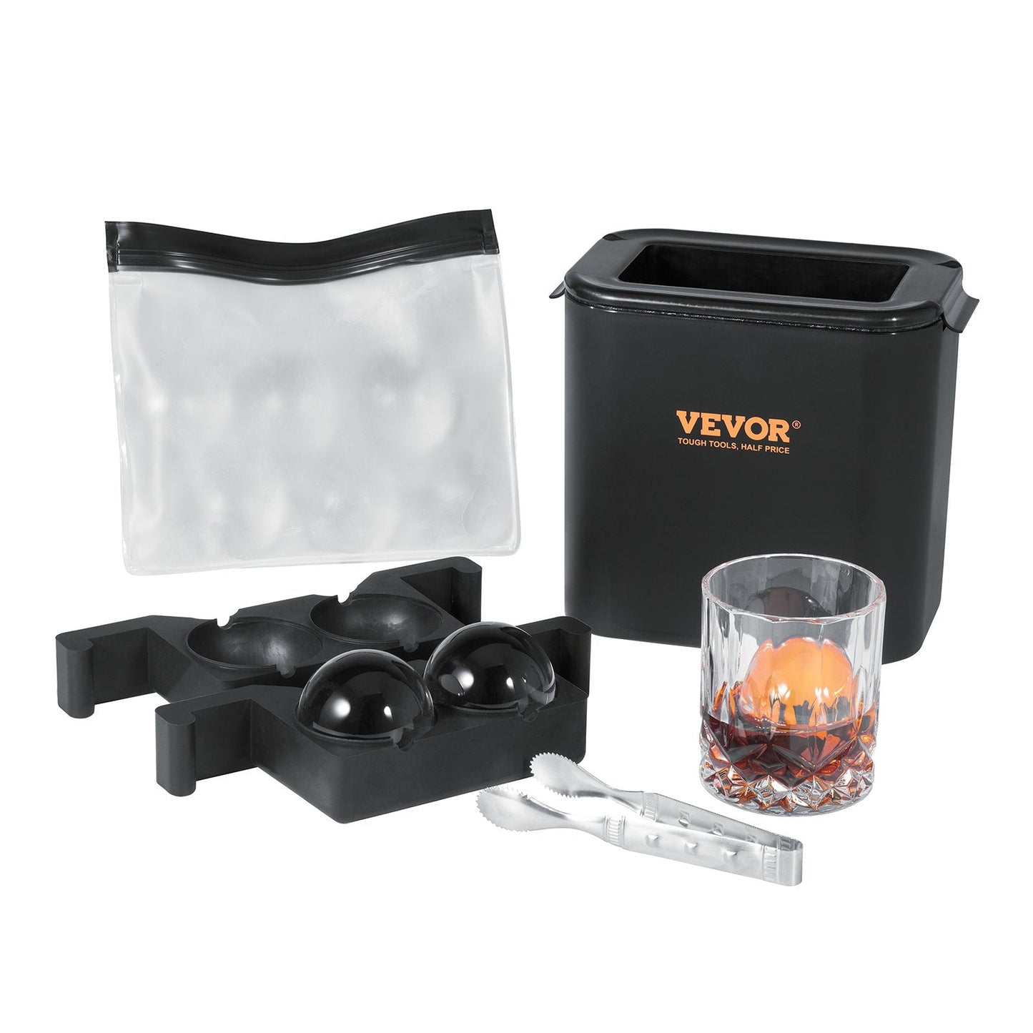 Crystal Clear 6 cm Ice Sphere Maker with Storage Bag and Clamp for Drinks