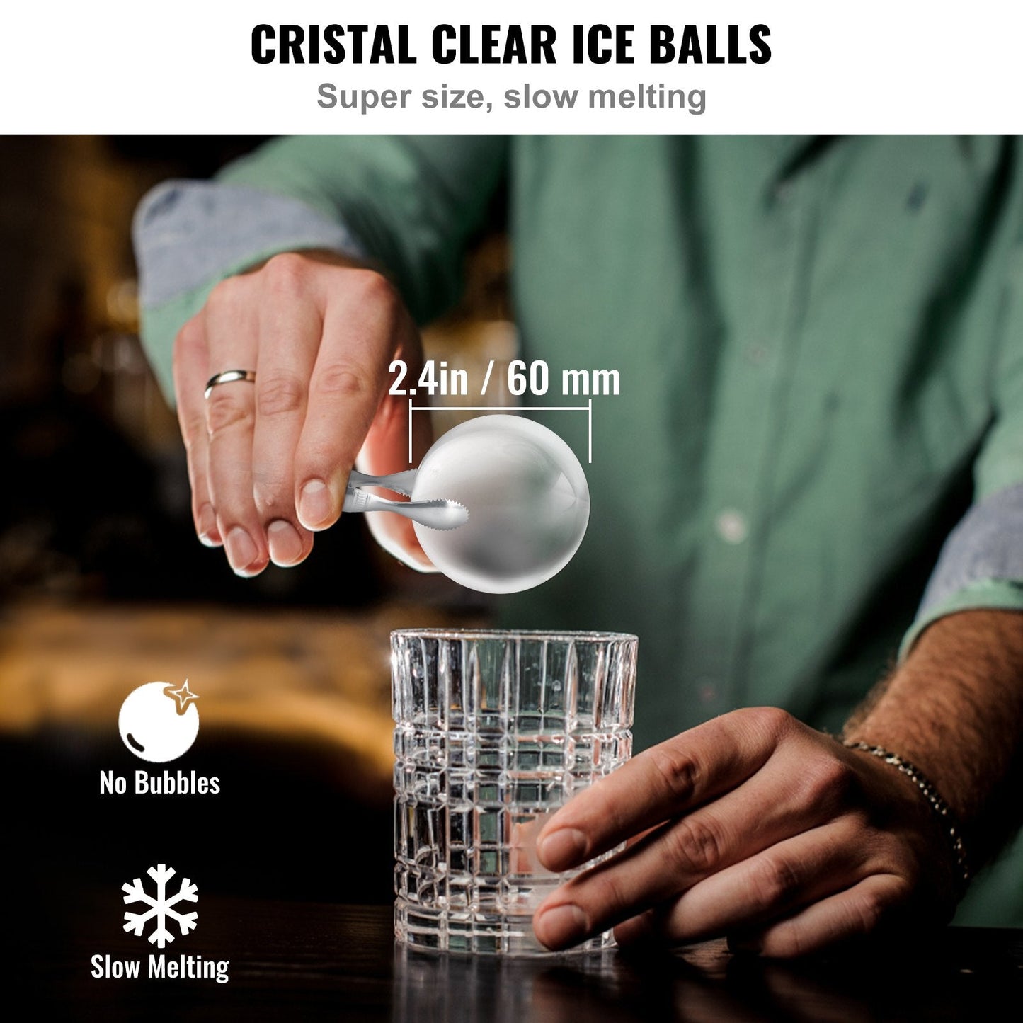 Crystal Clear Ice Sphere Maker with Storage and Clamp, 4-Cavity, 6cm Balls
