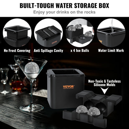 Crystal Clear Ice Sphere Maker with Storage and Clamp, 4-Cavity, 6cm Balls