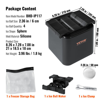 VEVOR Ice Ball Maker, Crystal Clear Ice Ball Maker 2.36inch Ice Sphere with Storage