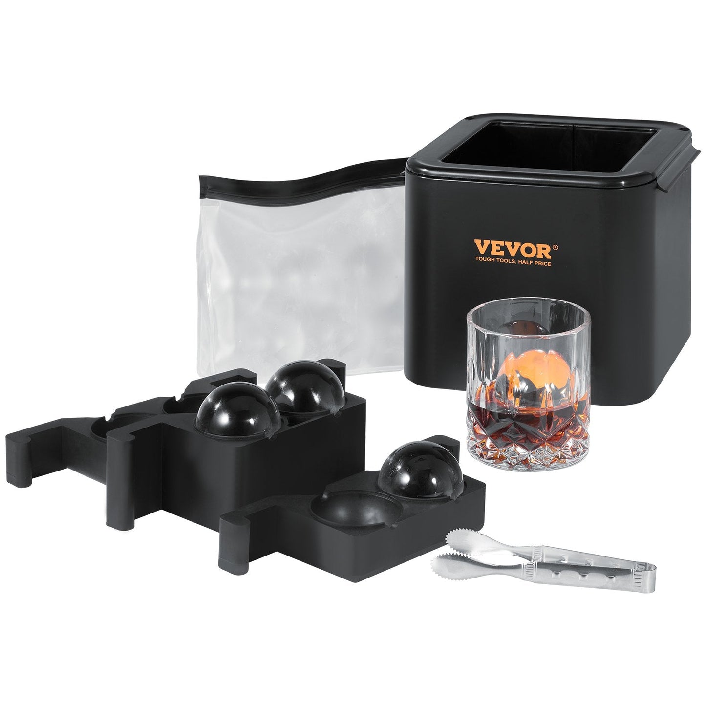 Crystal Clear Ice Sphere Maker with Storage and Clamp, 4-Cavity, 6cm Balls