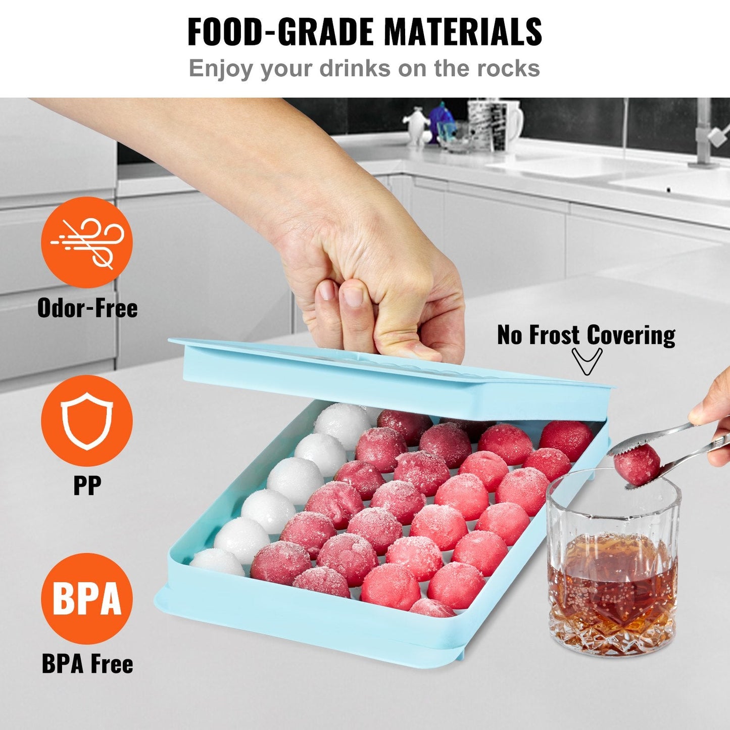 Round Ice Ball Maker Set for Freezer - 170 Sphere Ice Cubes, 3-Pack with Bin & Scoop