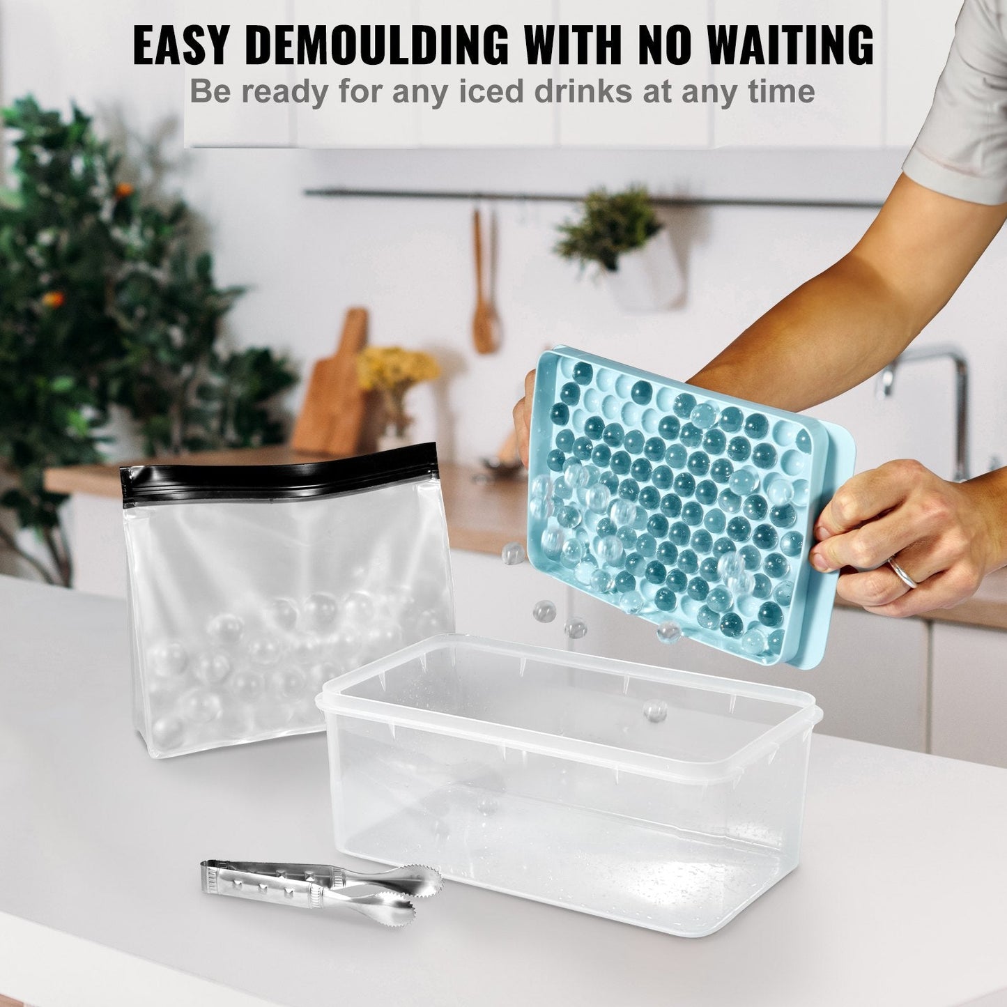 Round Ice Ball Maker Set for Freezer - 170 Sphere Ice Cubes, 3-Pack with Bin & Scoop