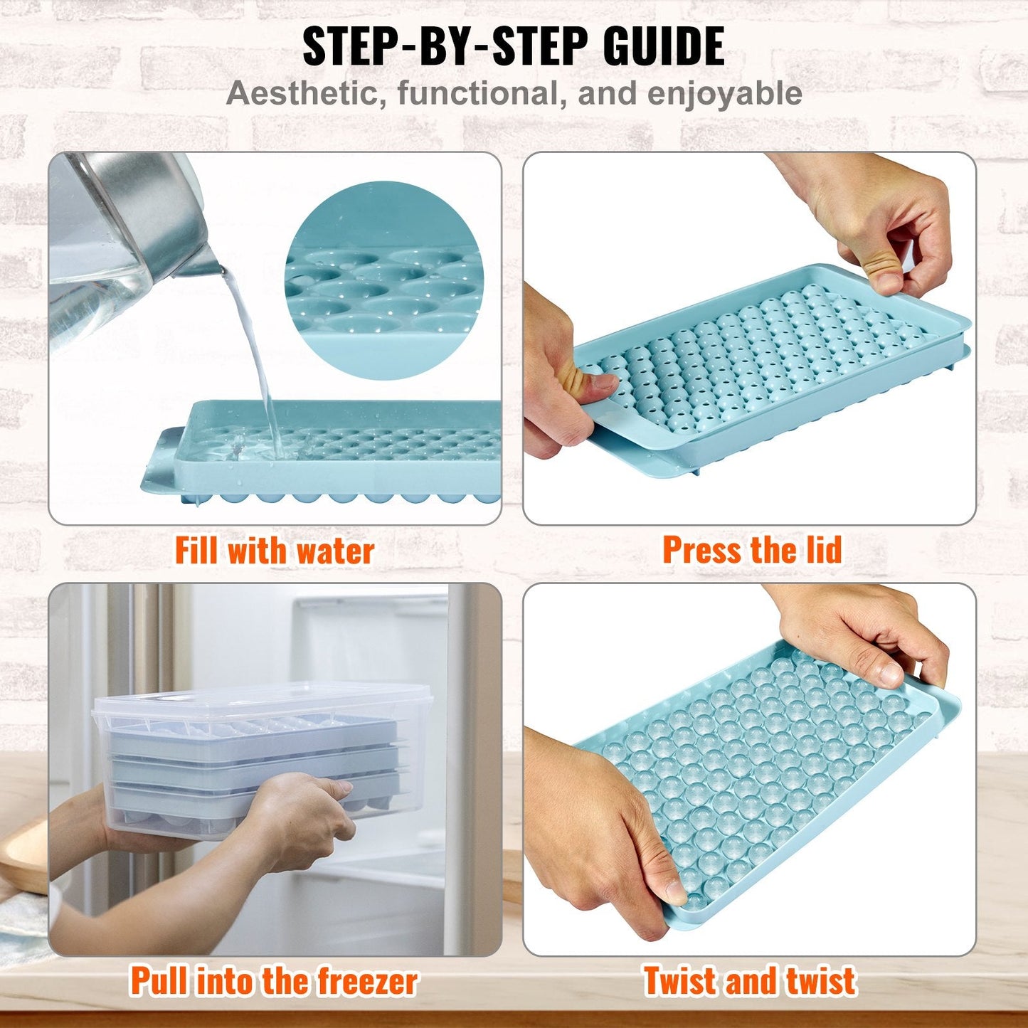 Round Ice Ball Maker Set for Freezer - 170 Sphere Ice Cubes, 3-Pack with Bin & Scoop